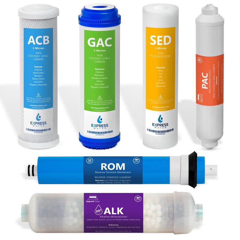 Express Water â€“ 6 Months Alkaline Reverse Osmosis System Replacement Filter Set â€“ 6 Filters with 50 GPD RO Membrane â€“ 10 inch Size Water Filters - Image 1
